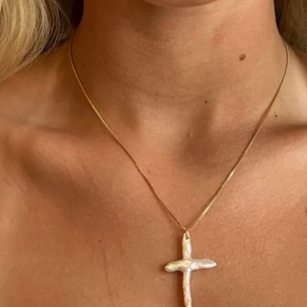 Sterling Silver Gold Pearl Cross Necklace Pearl Cross Necklace