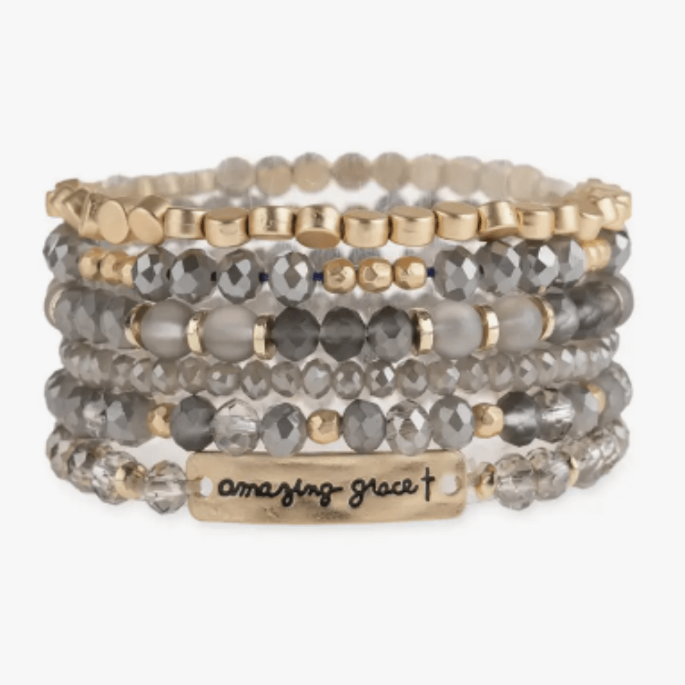 Amazing Grace stack bead bracelet gray