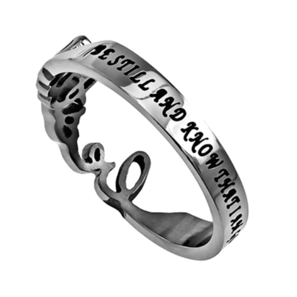 Be Still and know engraved ring for women