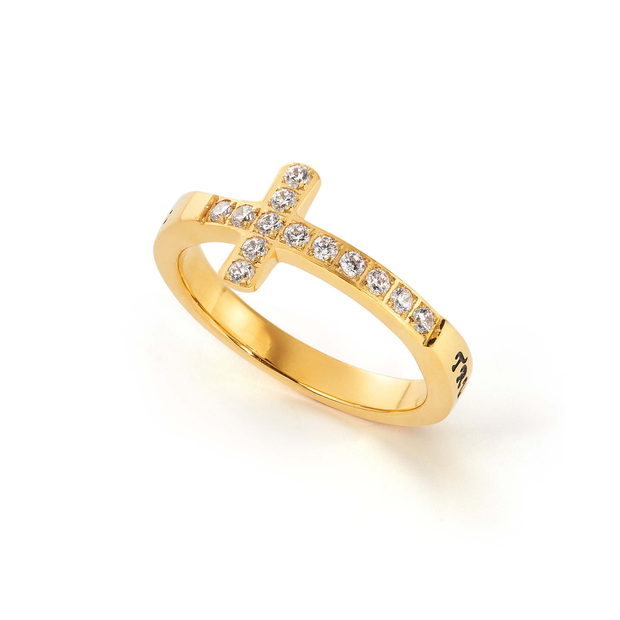 Gold sideways cross ring