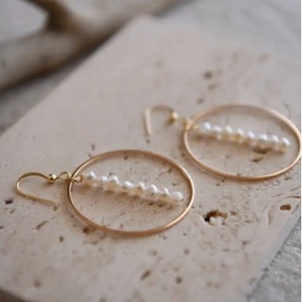 Gold Pearl Hoop Earrings