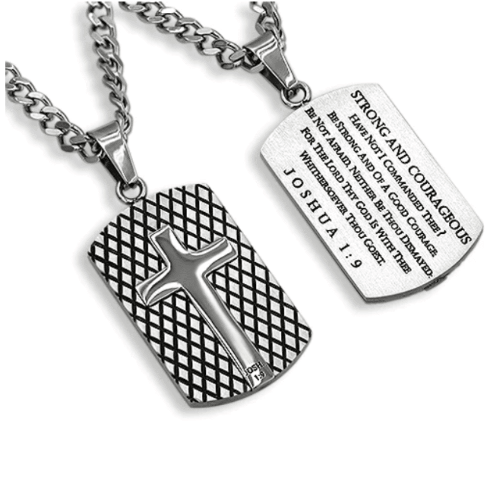 Mens&#39; Shield Cross Necklace Courageous