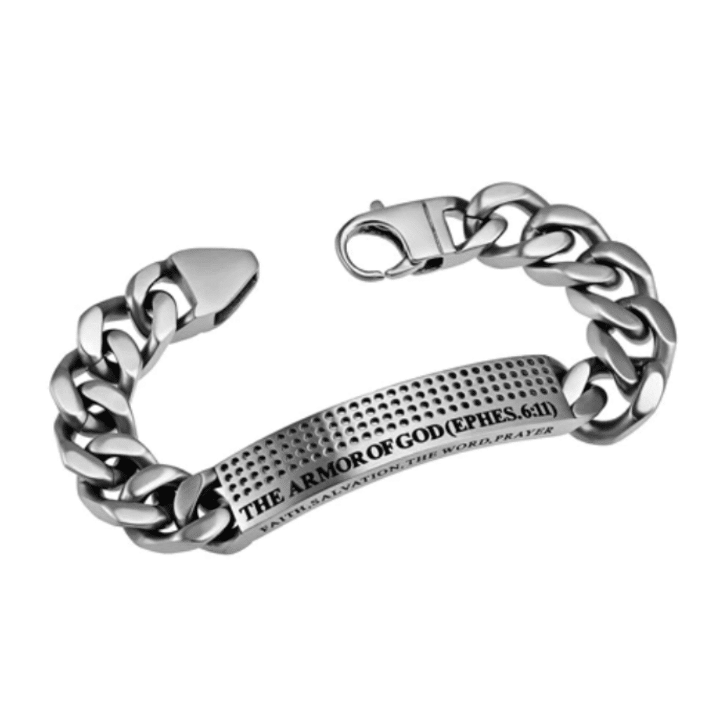 Mens Silver sport bracelet Armor of God