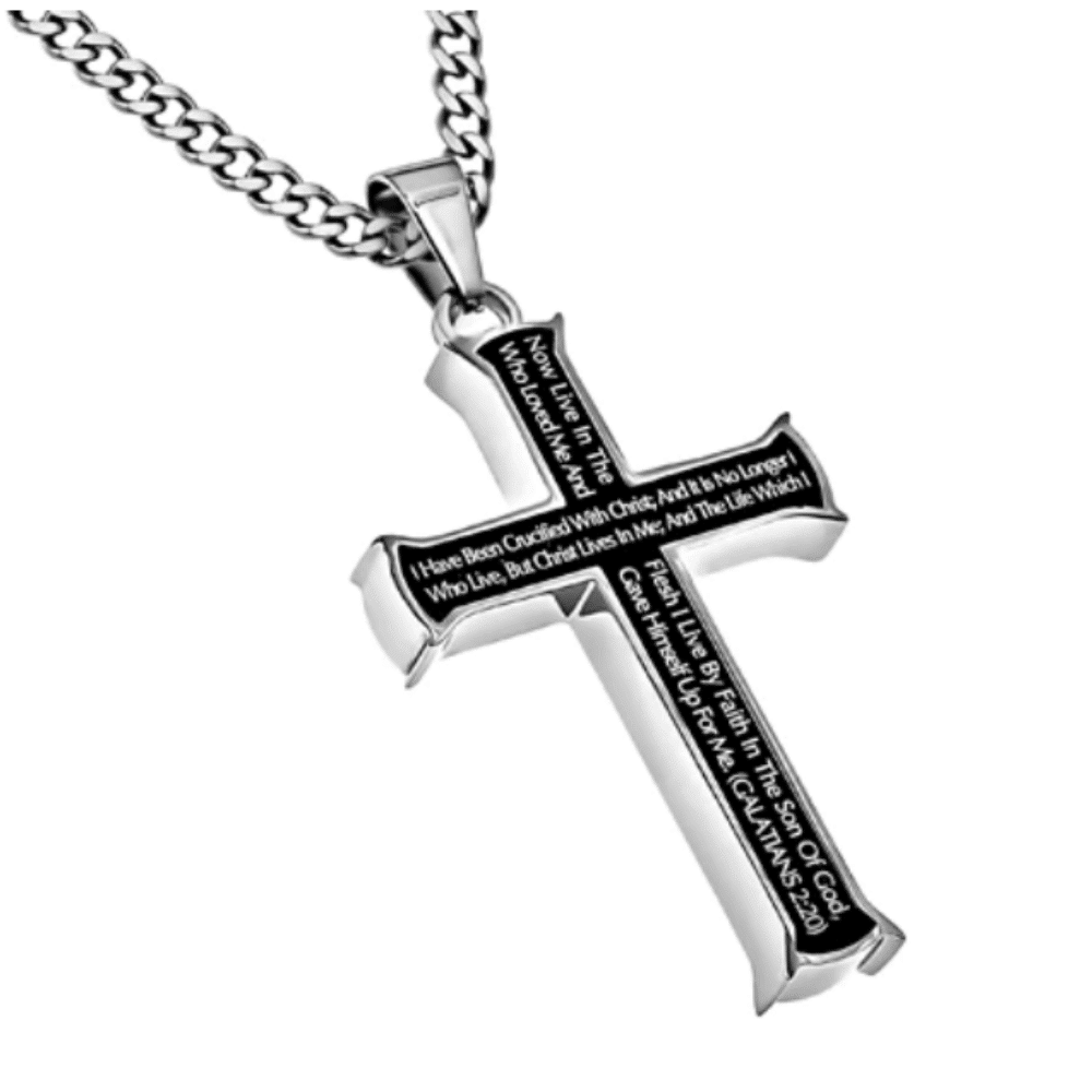 Mens black cross necklace Crucified with Christ back