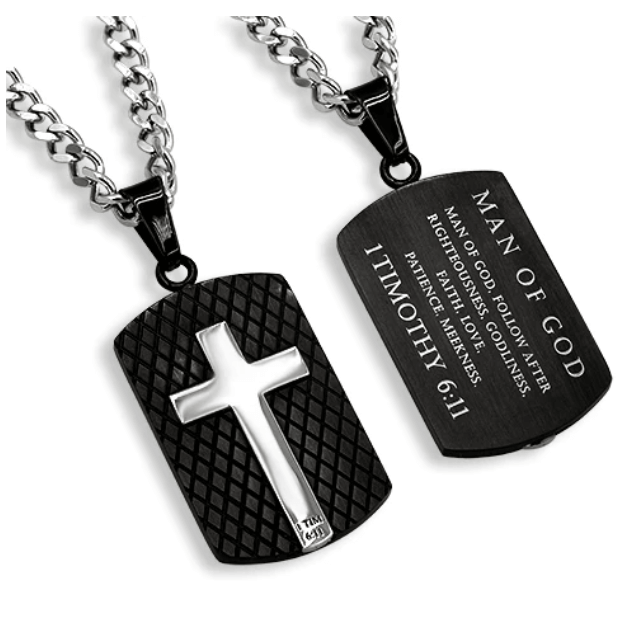 Men&#39;s Shield Cross Necklace black Man Of God