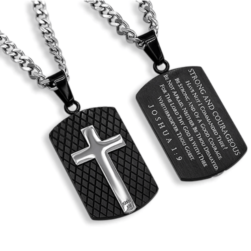 Men&#39;s Black shiled cross necklace Courageous