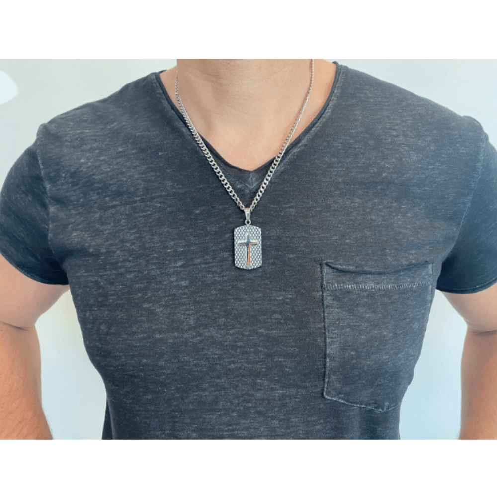 Mens shiled cross necklace model