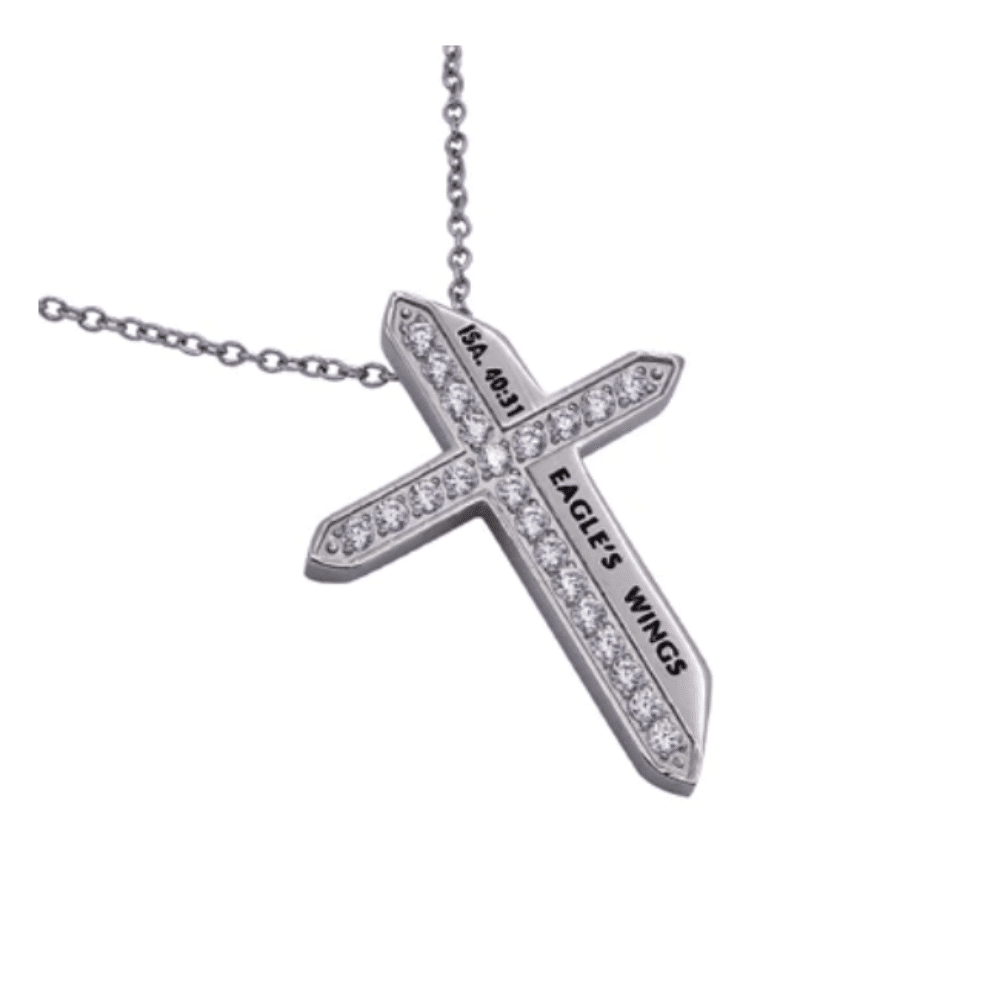 Silver cross necklace eagles wings