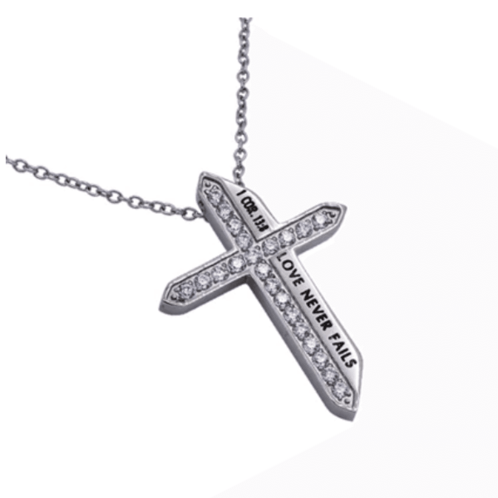 Silver cross necklace love never fails