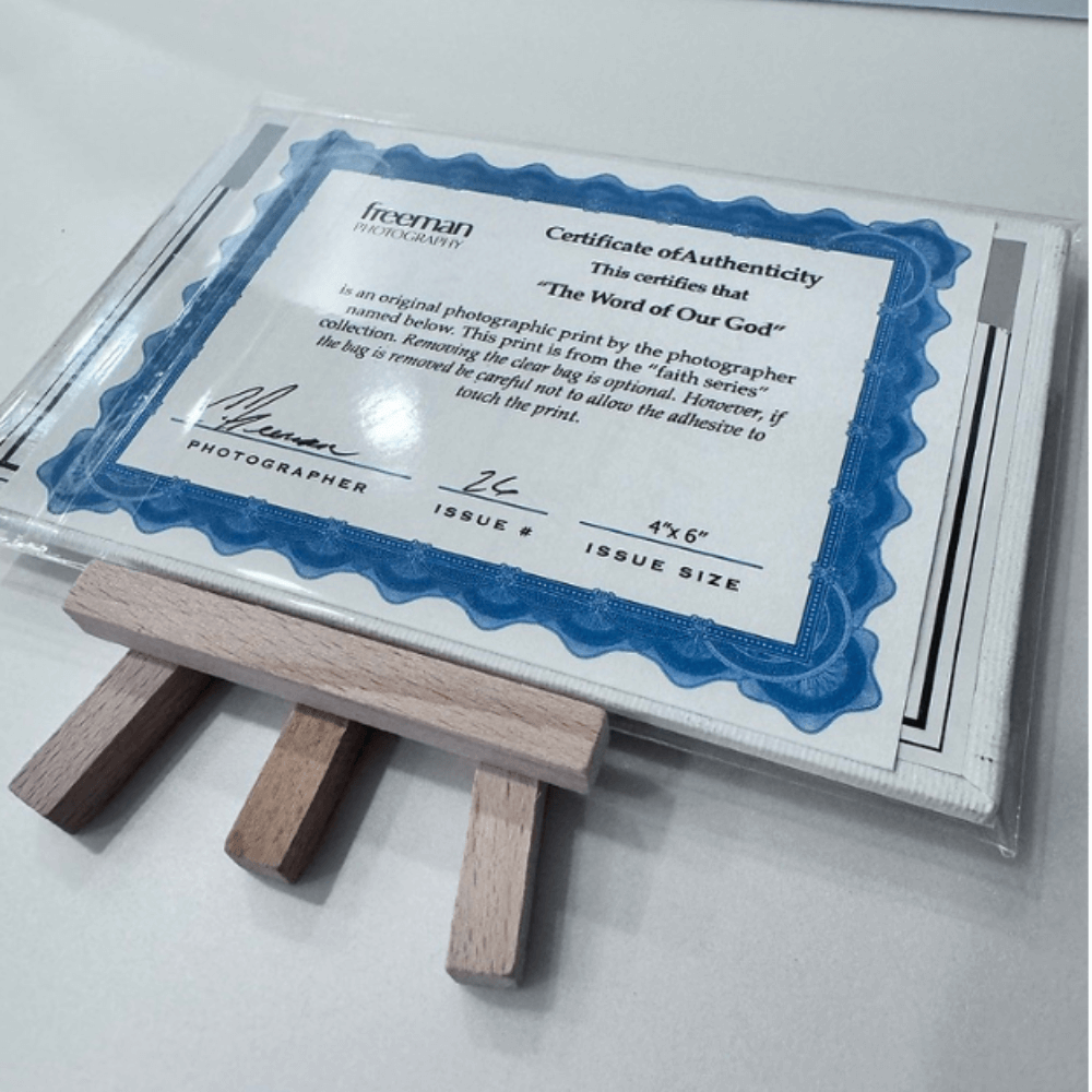 The Word of God Art Easel Certificat of Authenticity