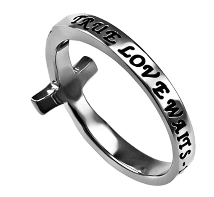 True Love Waits Cross Ring engraved