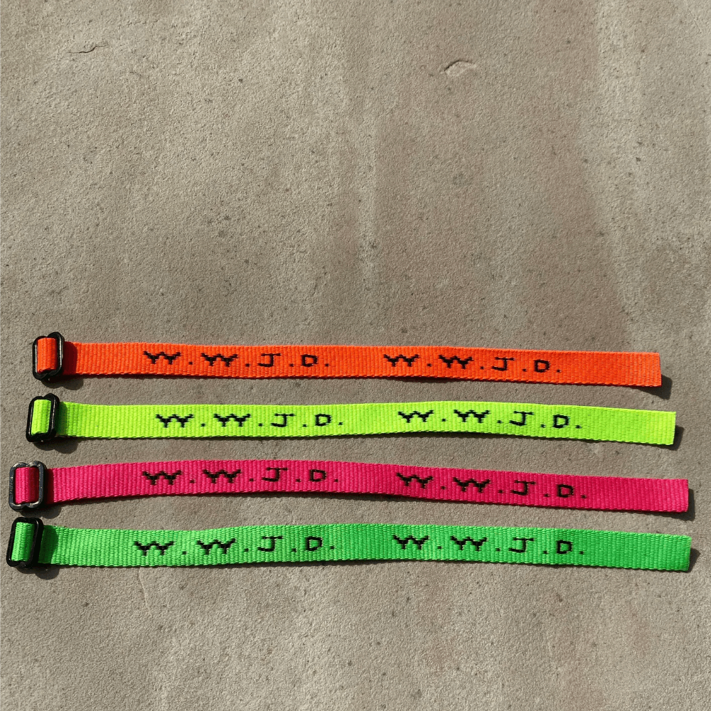 WWJD bracelet set of four neon