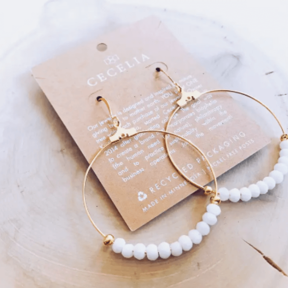 White gemstone hoop earrings