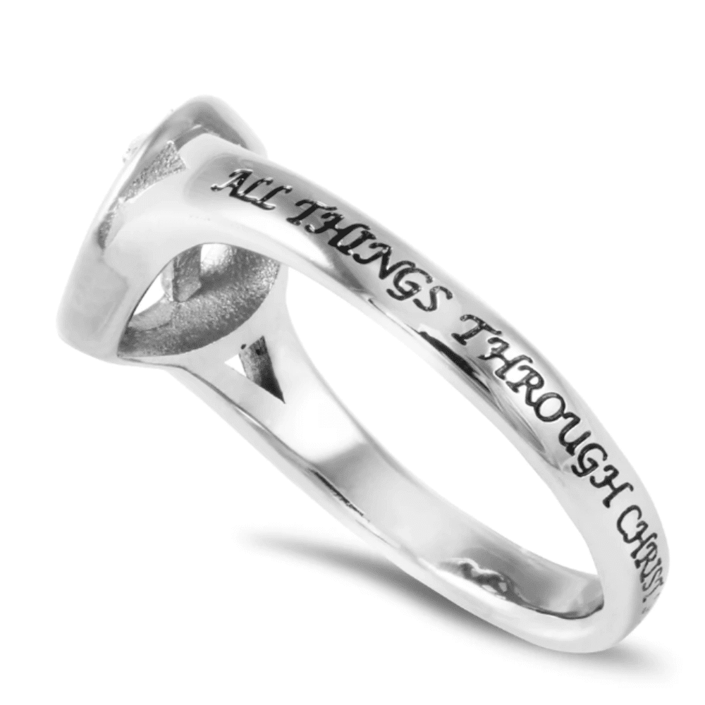 Womens Heart Cross Ring - Christ My Strength side