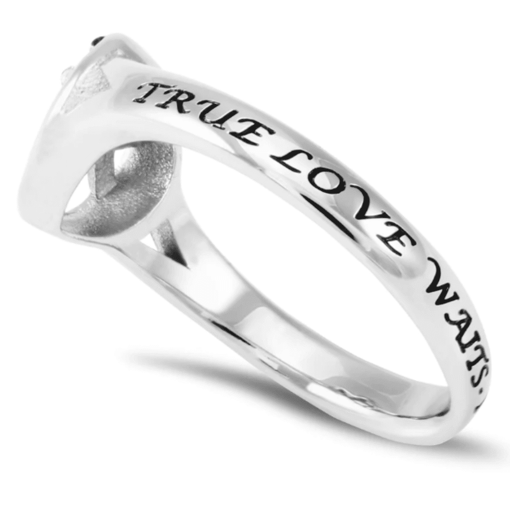 Womens Heart Cross Ring True Love Waits side