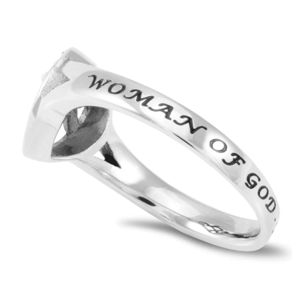 Womens Heart Cross Ring - Woman of God side