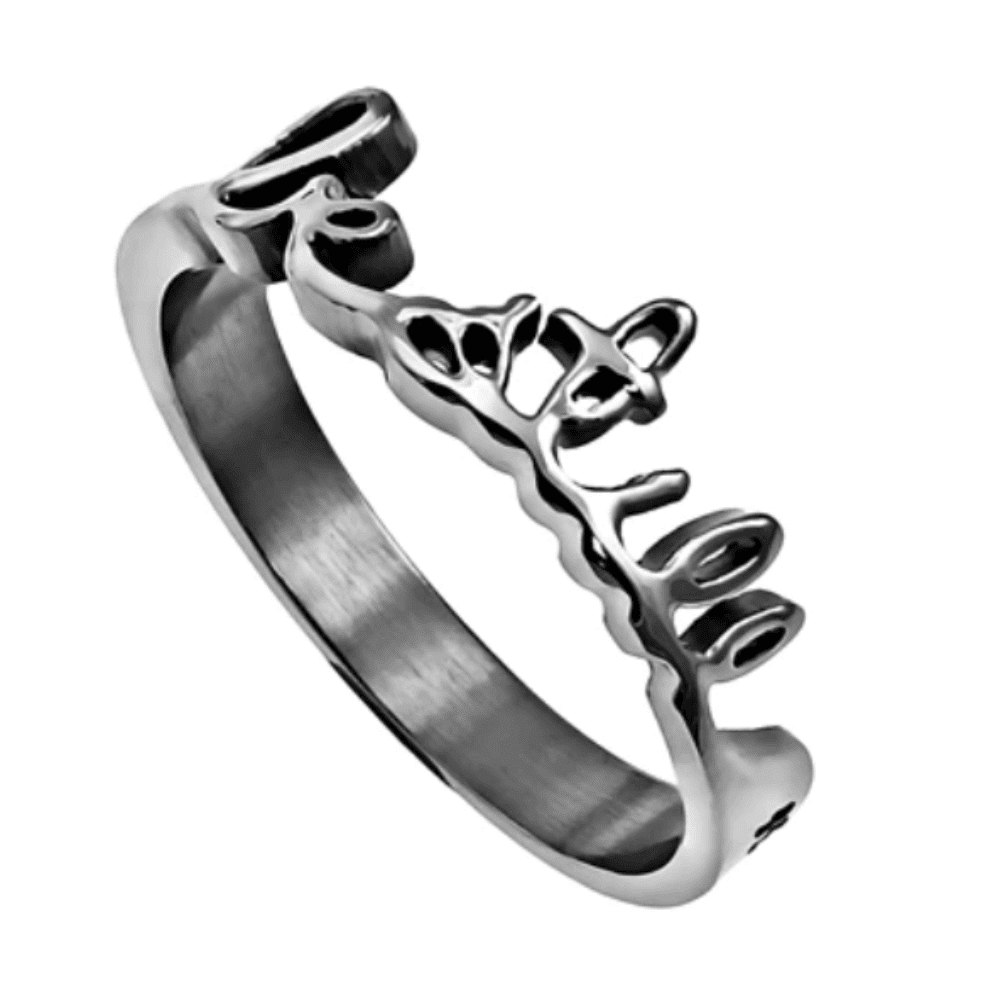 be still engraved Christian ring for women. 