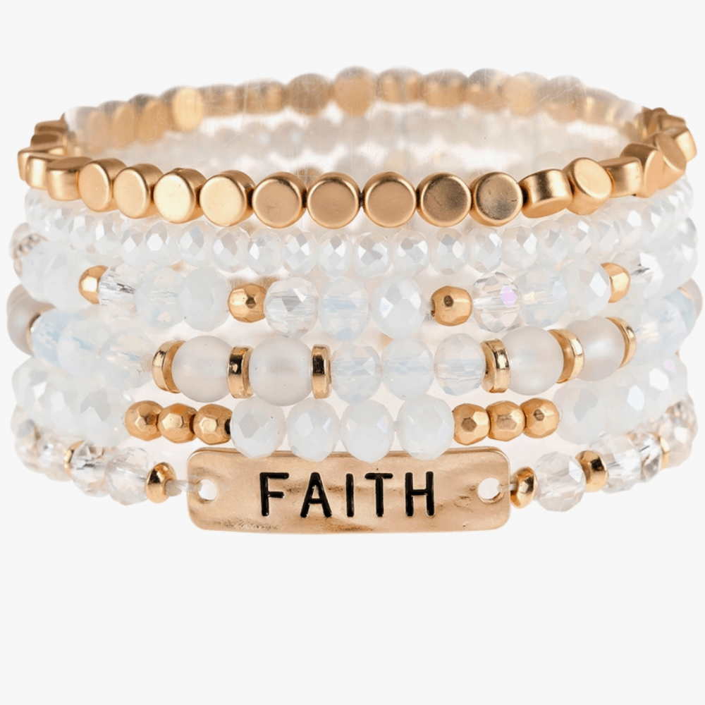 faith stack bead bracelet white